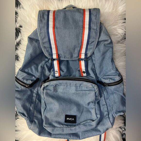 RVCA Denim Backpack Vintage Primo Flap EUC - Picture 2 of 8